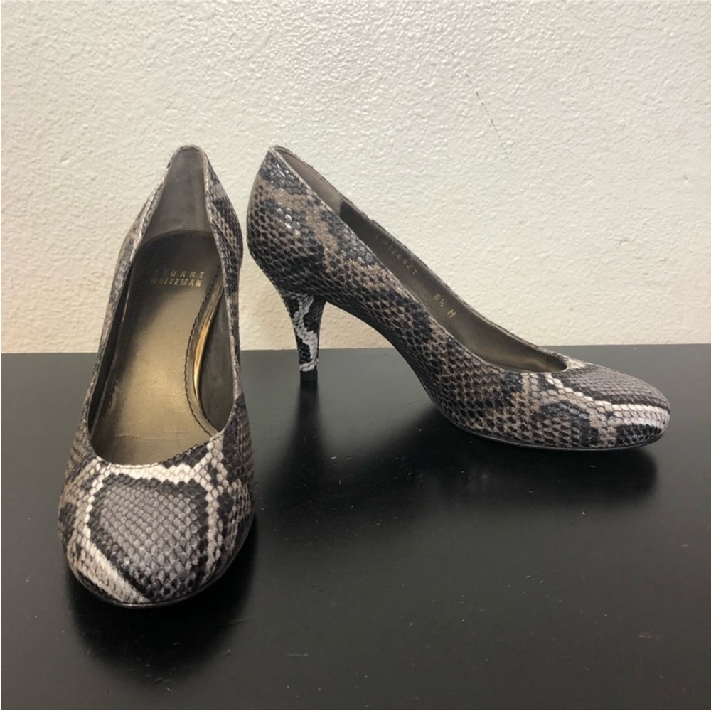 Stuart Weitzman Gray Shiny Snake Skin High Heels